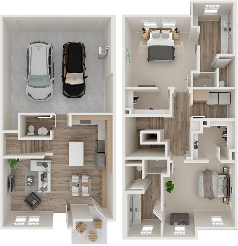 Floor plan for 2 beds, 2.5 baths, 1551 sqft
